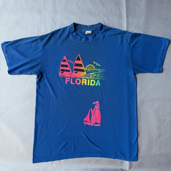 Vintage The 50’s Unisex Made In The USA Florida Blue Neon Single Stitch T-Shirt - Picture 1 of 7